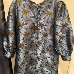 Pomander Place Floral Metallic Dress with Puff Sleeves